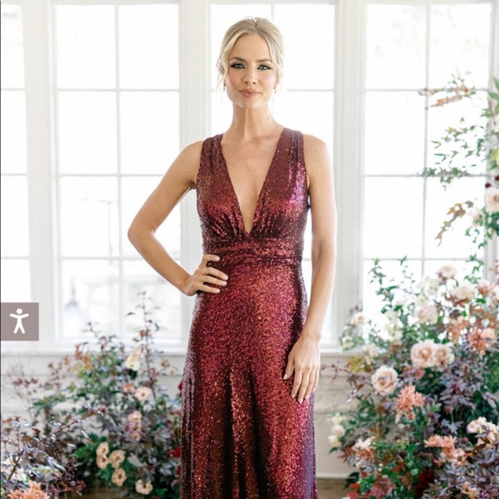 Revelry Dylan Cabernet Dress Size 6 Petite hem Bridemaids Dress altered